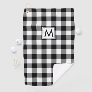 Monogrammed Black and White Buffalo Plaid Pattern Golf Towel