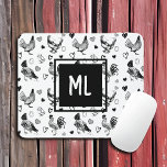 Monogrammed Black and White Cartoon Chickens Mouse Mat<br><div class="desc">Sketched backyard chickens,  hearts and eggs collage mouse pad. Cute gift for anyone who loves chickens! Add your initial in the personalise area. generativecontent</div>