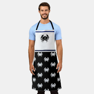 Monogrammed Black and White Crab Nautical  Apron