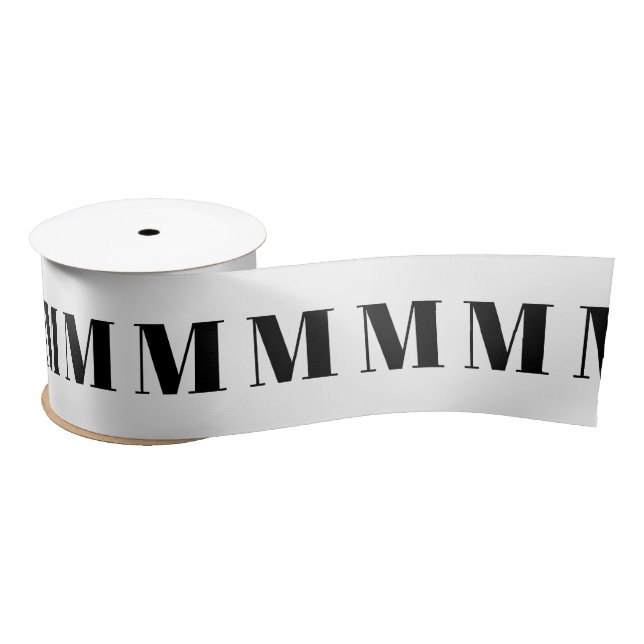 Monogrammed black and white custom initial number satin ribbon (Spool)