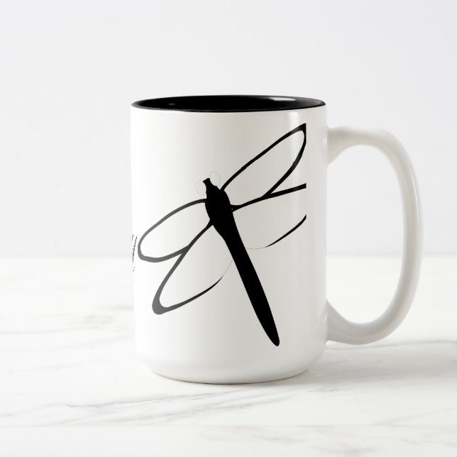 Monogrammed Black And White Dragonfly Mug (Right)