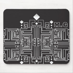 Monogrammed Black and White Maze Pattern Mouse Mat