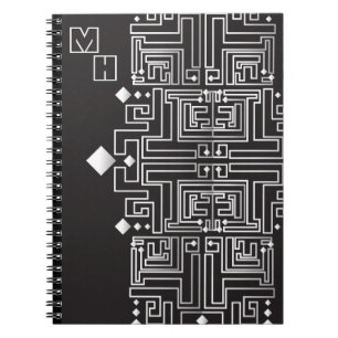 Monogrammed Black and White Maze Pattern Notebook