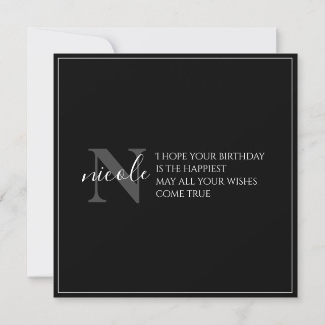 Monogrammed Black and White Modern Birthday Card (Back)