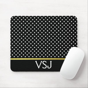 Monogrammed Black and White Polka Dot Pattern Mouse Mat