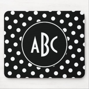 Monogrammed Black and White Polka Dots Mouse Mat