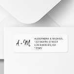 Monogrammed black and white script wedding rsvp<br><div class="desc">Editable text wedding address return label with simple black and white typography script personalised with couples' names initials monogram. Ideal for modern contemporary any season - spring,  summer,  autumn,  winter - weddings.</div>