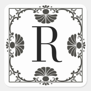 Monogrammed Black and White Sticker Letter R