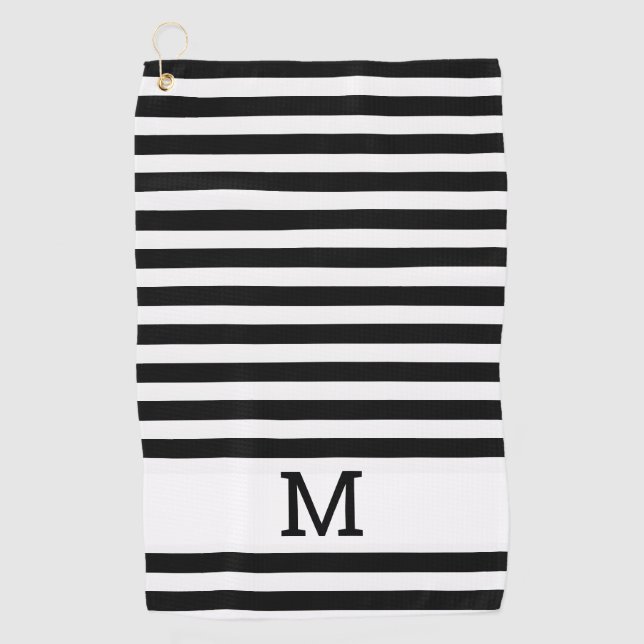 Monogrammed Black And White Striped Golf Towel (Front)