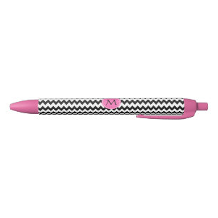 Monogrammed Black and White Zigzag Black Ink Pen