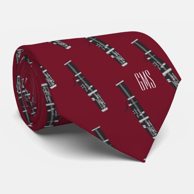 Monogrammed Black Bassoon Tie (Rolled)