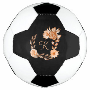 Monogrammed Black Brown and Peach Floral Football