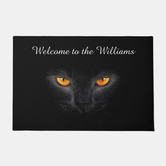 Monogrammed black cat welcome mat (Front)
