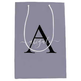 Monogrammed Black Coin Grey   Minimal Elegant Medium Gift Bag
