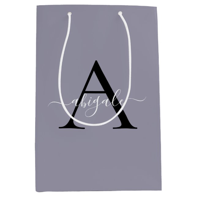 Monogrammed Black Coin Grey | Minimal Elegant Medium Gift Bag (Front)