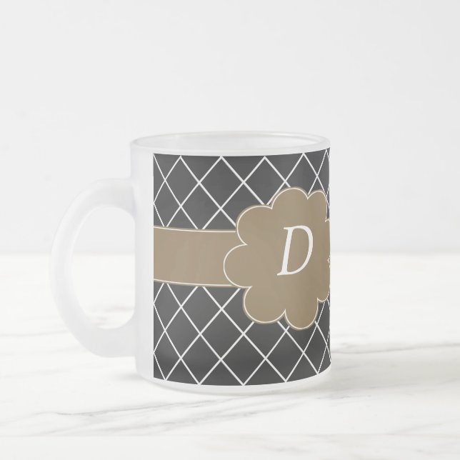 Monogrammed Black Diamond Frosted Glass Coffee Mug (Left)