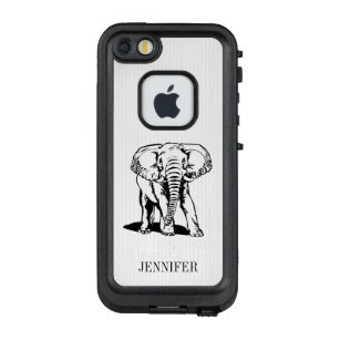 Monogrammed Black Elephant on White Stripes LifeProof FRÄ’ iPhone SE/5/5s Case