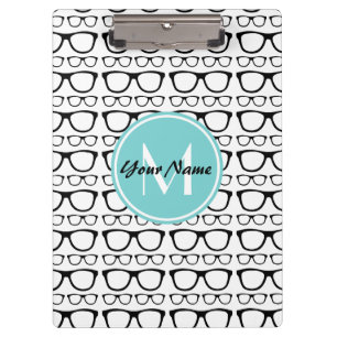 Monogrammed Black Glasses Aqua Personalised Name Clipboard