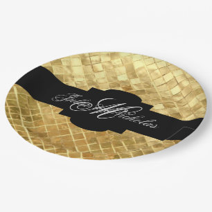 Monogrammed Black & Gold 50th Anniversary Paper Plate