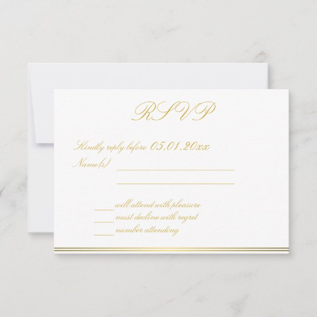 Monogrammed Black Gold Elegant Wedding RSVP Cards (Front)