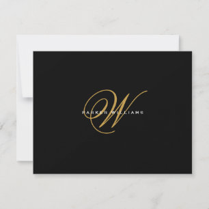 Monogrammed Black & Gold Flat Thank You Card