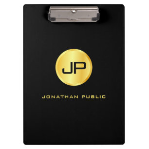 Monogrammed Black Gold Modern Elegant Template Clipboard