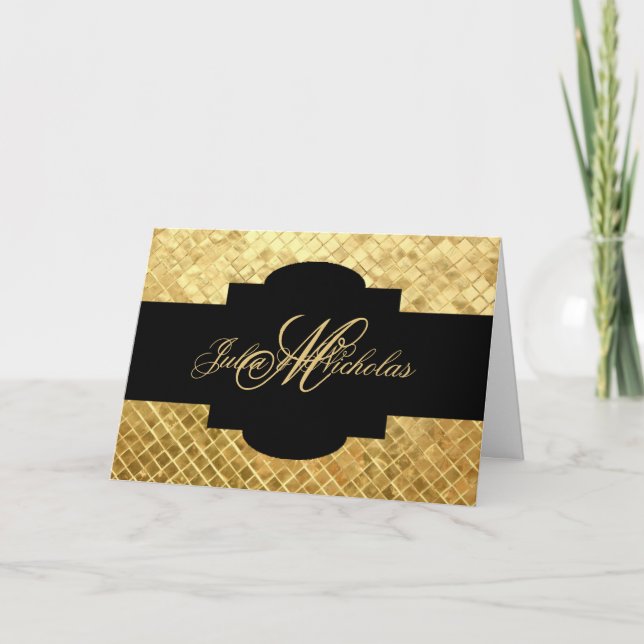 Monogrammed Black & Gold Mosaic Card (Front)