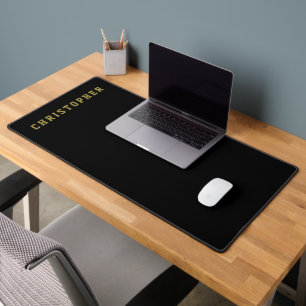 Monogrammed Black Gold Retro Name Minimalist Men Desk Mat