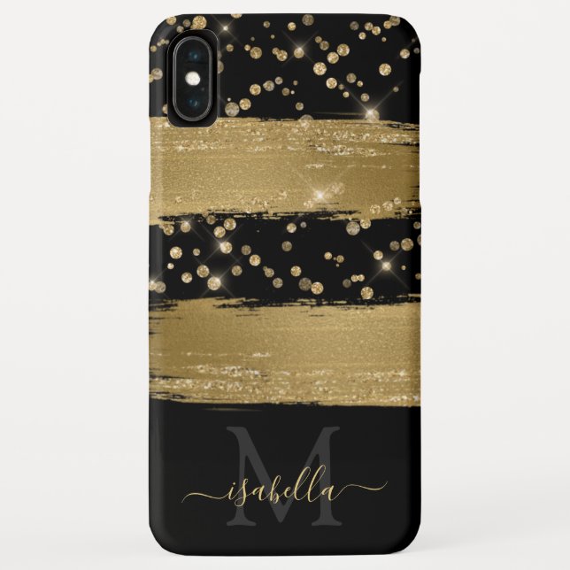 Monogrammed Black Gold Script Case-Mate iPhone Case (Back)