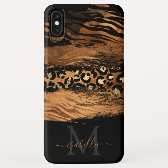 Monogrammed Black Gold Script Copper Case-Mate iPhone Case (Back)