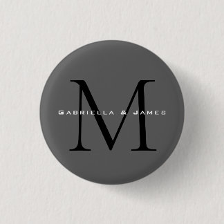 Monogrammed Black Grey Calligraphy 3 Cm Round Badge