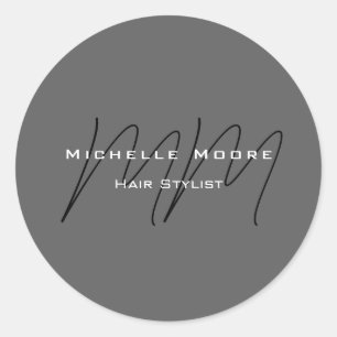 Monogrammed Black Grey Calligraphy  Classic Round Sticker