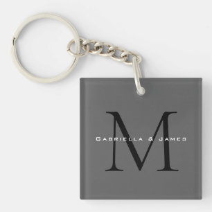 Monogrammed Black Grey Calligraphy Key Ring