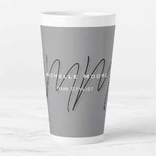 Monogrammed Black Grey Calligraphy  Latte Mug