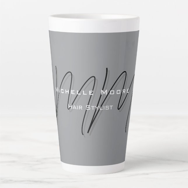 Monogrammed Black Grey Calligraphy  Latte Mug (Front)