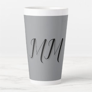 Monogrammed Black Grey Calligraphy  Latte Mug