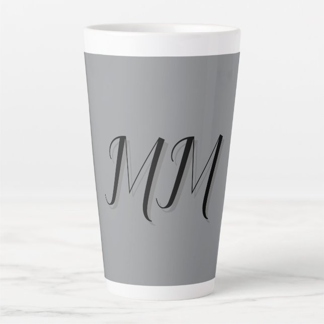 Monogrammed Black Grey Calligraphy  Latte Mug (Front)