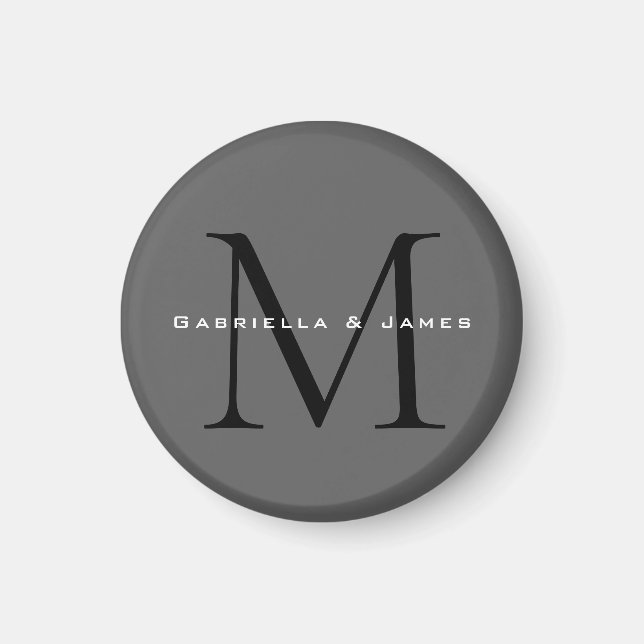 Monogrammed Black Grey Calligraphy Magnet (Front)