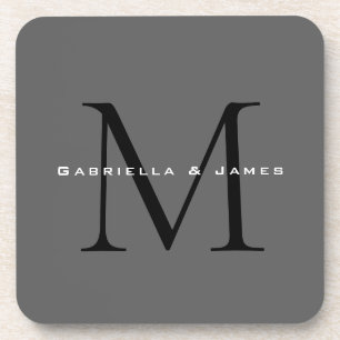 Monogrammed Black Grey Calligraphy Wedding Coaster