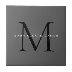 Monogrammed Black Grey Calligraphy Wedding Tile