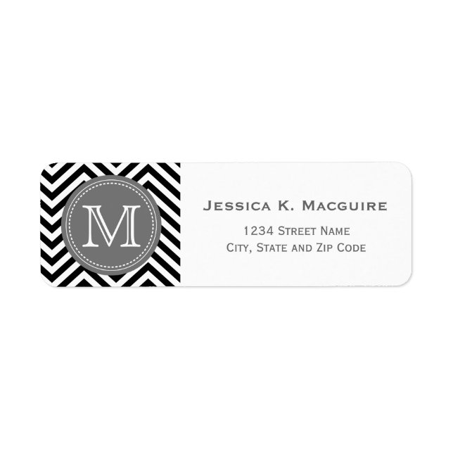 Monogrammed Black & Grey Chevron (Front)