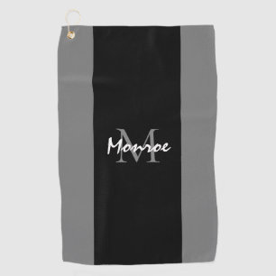 Monogrammed Black Grey Modern Script Personalised Golf Towel