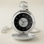 Monogrammed Black Grey White Minimalist Trendy  Pocket Watch<br><div class="desc">Monogram this sleek black grey silver or gold pocket watch.  The minimalist monogram is a nice touch and he will love it. A great gift for the man in your life.</div>