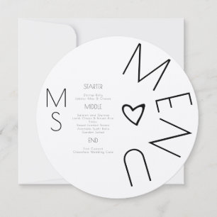 Monogrammed Black Heart Wedding Menu