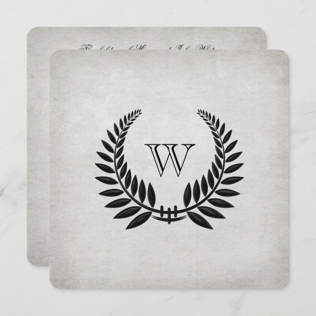 Monogrammed Black Laurel Vow Renewal Invitation (Front/Back)