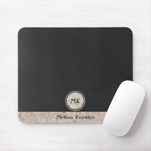 Monogrammed Black Leather Mouse Mat (With Mouse)