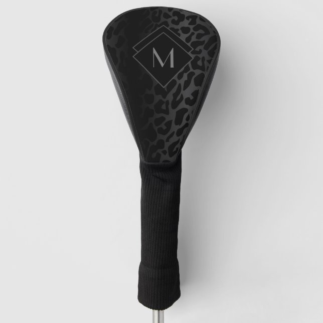 Monogrammed Black Leopard Print Golf Head Cover (Front)