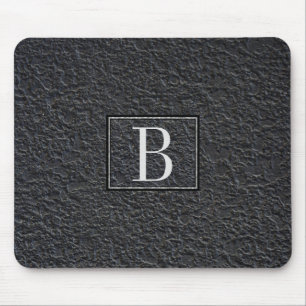 Monogrammed Black Marble Pattern Mouse Mat