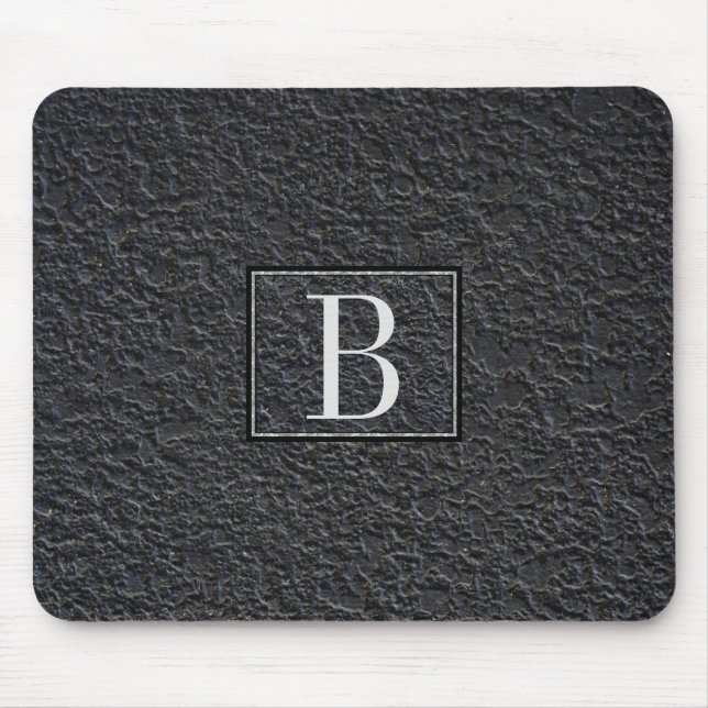 Monogrammed Black Marble Pattern Mouse Mat (Front)
