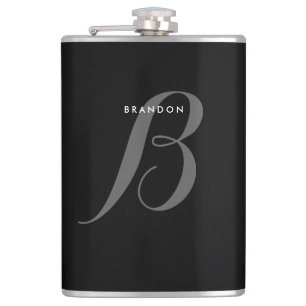 Monogrammed Black Personalised Flasks For Men 8oz